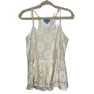 Cece Off White Lace Sleeveless Peplum Blouse